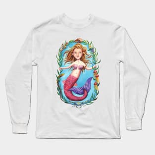 Pink-Tailed Mermaid and her Seaweed Circle Long Sleeve T-Shirt